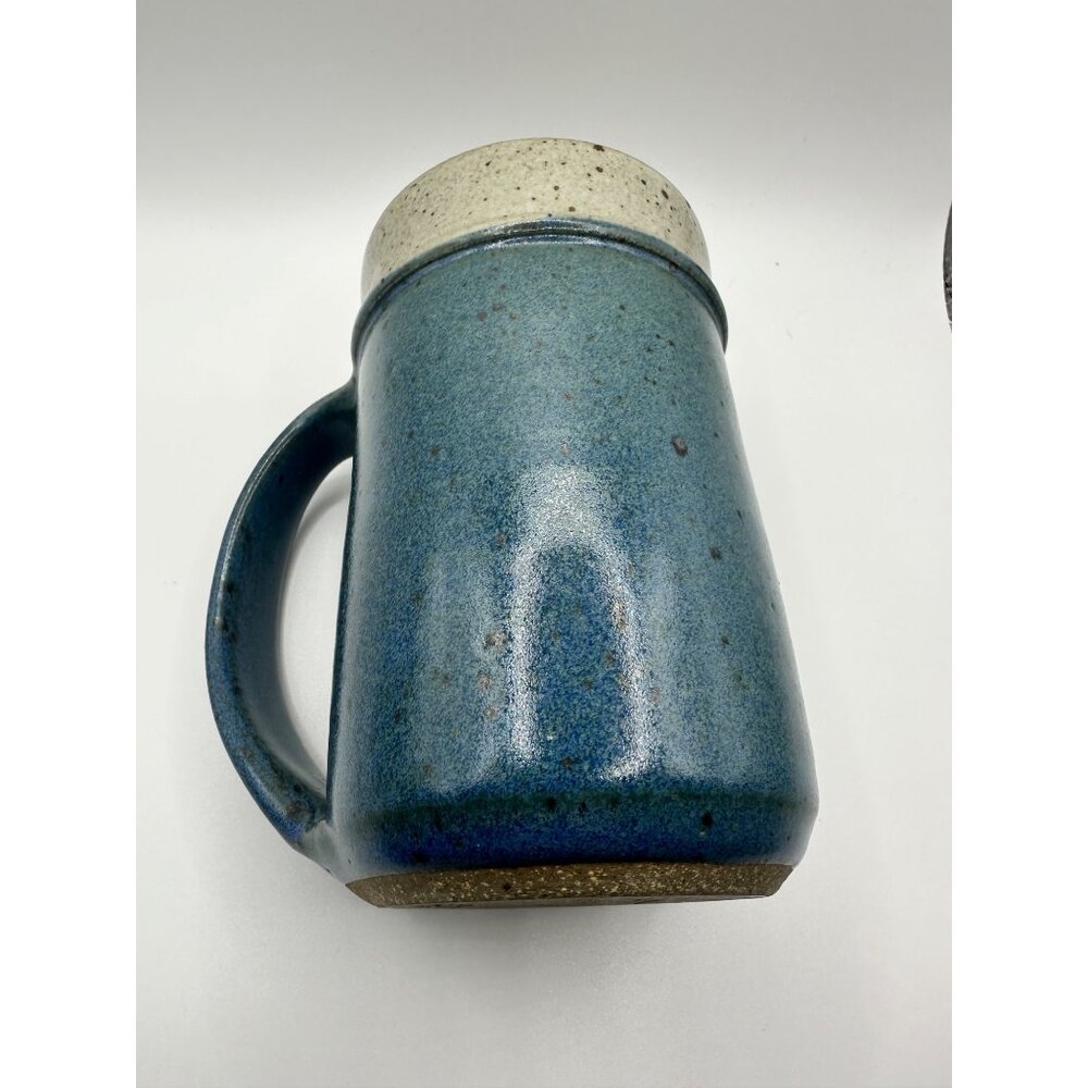 Seagrove Whynot Pottery N.C. Handmade Pottery Mug Blue & Cream Speckled Glaze